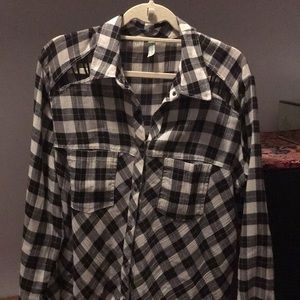 Free People Plaid Button Down Embellished Shoulder